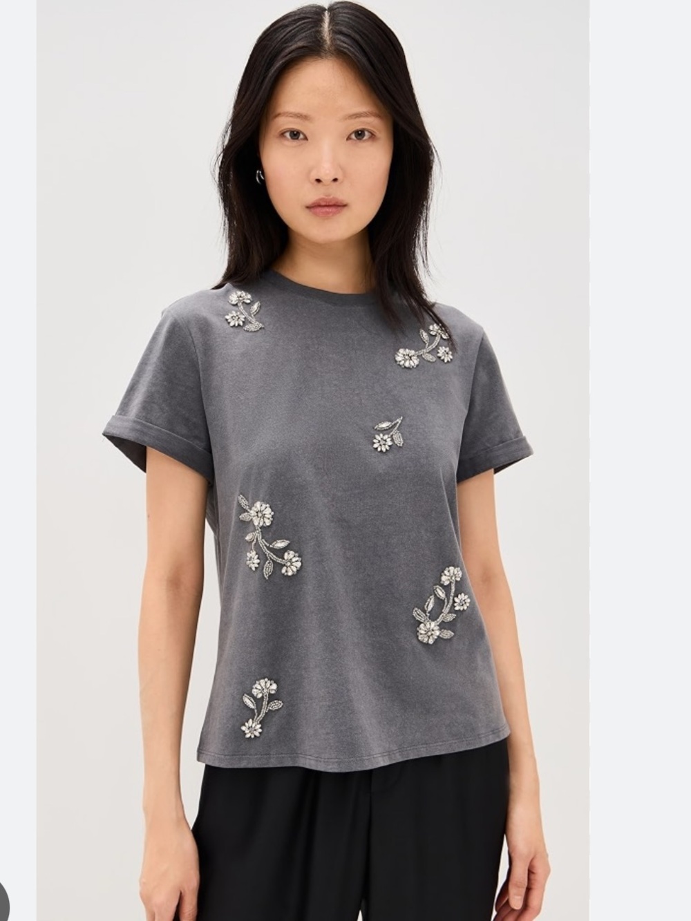 new Cinq A Sept Bree Diamond Vines washed black embellished tee